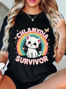 100% Cotton Chlamydia Survivor Cat Funny Adult Humor Inappropriate T-Shirt