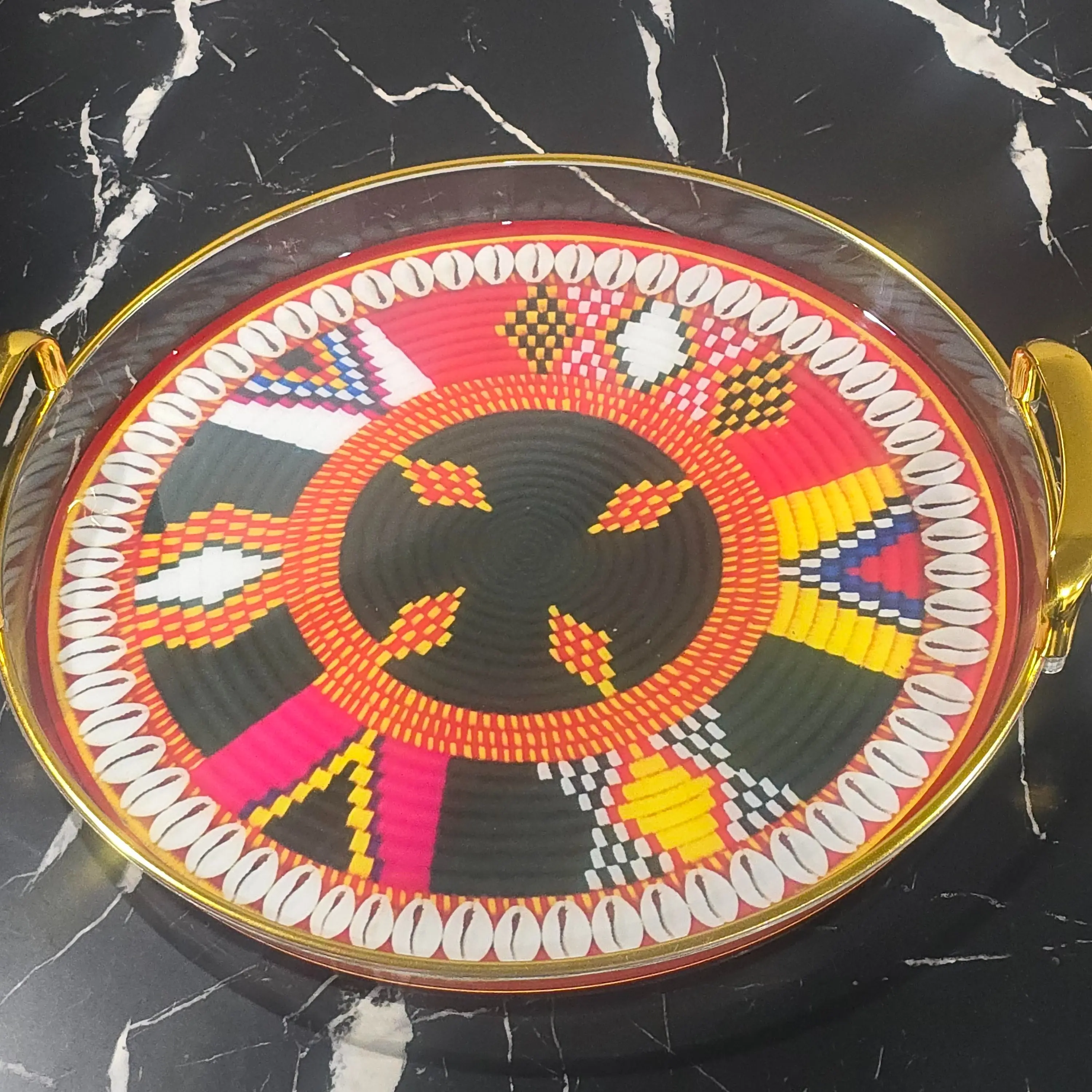 Modern Ethiopian Coffee Tray | Eritrean Serving Tray | Food-Safe Epoxy Finished Acrylic 14 inches