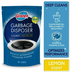 Glisten Garbage Disposer Cleaner and Freshener, Sink Disposal Odor Eliminator with Foaming Action, Lemon Scent, 4 Packets