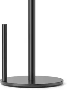 Paper Towel Holder Black, Premium Stainless Steel Kitchen Roll Dispenser, Countertop Roll Organizer with Weighted Base