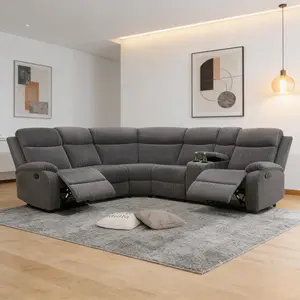 Dark Grey Stripe Fabric 3-Piece Intelligent Reclining Sofa Set, Modern Living Room Furniture with Adjustable Recline, Comfortable Cushions and Sturdy Frame