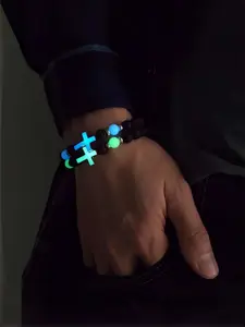 Natural Volcanic Stone Night Glow Vintage Bracelet, Multicolor Glowing Cross Bead Bracelet, Retro Hand Jewelry for Women, Fashion Cross Bangle
