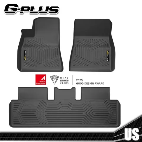 G-PLUS All-Weather TPE Car Floor Mats Protector - 2 Front + 1 Rear Set, 2 x Front Floor Liners, Trim-to-Fit Car Accessory for Tesla Model 3/Y (2017-2025), Waterproof Heavy-Duty Interior Kit, Deep Grooves, No-Odor, Cold-Resilient