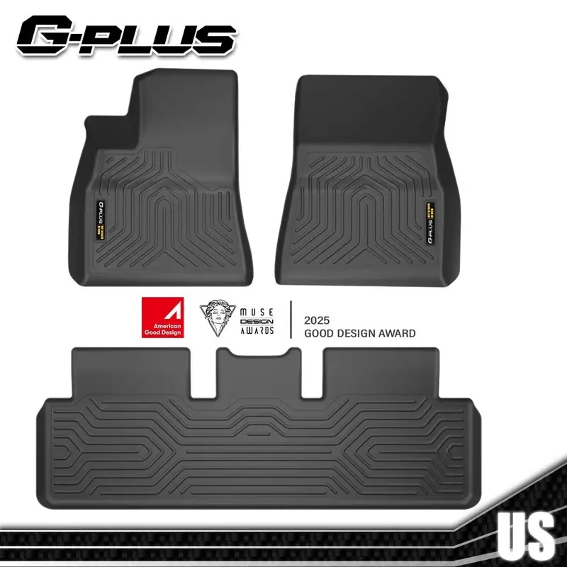 G-PLUS All-Weather TPE Car Floor Mats Protector - 2 Front + 1 Rear Set, 2 x Front Floor Liners, Trim-to-Fit Car Accessory for Tesla Model 3/Y (2017-2025), Waterproof Heavy-Duty Interior Kit, Deep Grooves, No-Odor, Cold-Resilient
