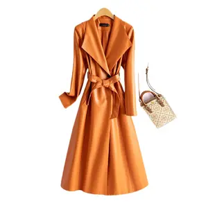 Autumn New Female Imitation Leather Windbreaker Slim Fit All-matching Fabric Fur Long Sleeve Coats with Pocket for Womenswear
