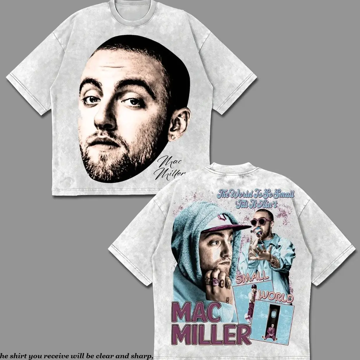 Mac Miller Small Worlds Graphic Premium Acid Washed Cotton T-Shirt For Mac Fans,Blue World Hip-Hop Shirt, Come Back to Earth Album Merch, Miller Fan Graphic Tee, Concert Music Outfit NUZ