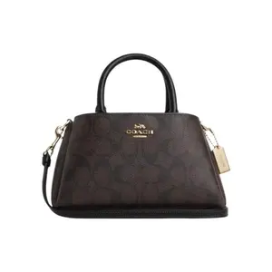 Coach Printed Snap-Clasp Faux Leather Crossbody Handbag for Women, Small Size, Brown and Black