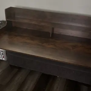 54" x 27.5" Washer and Dryer Top Cover Table, Multifunctional Laundry Organizer Station with 12" Anti-Drop Backboard, Thick Wooden Laundry Folding Table with Anti-Vibration Mat