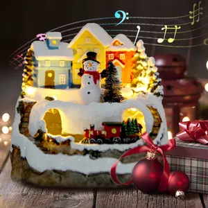 Christmas Village House Christmas Decorations Resin Collectible Building Figurines Revolving Train Musical Snow Globe 8 Music for Vintage Christmas Decor Christmas Gift
