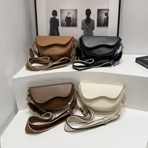 Women's Waved Crossbody & Shoulder Bag - Vintage Solid Flap Shoulder Bag purses handbags black favorite purse baggucrescent shoulder purse luxury designer