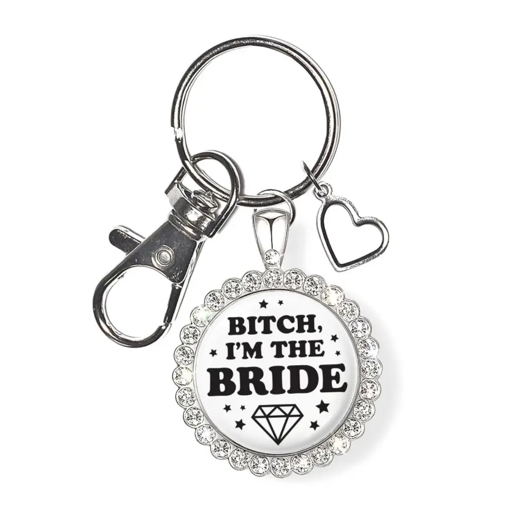 Funny Bride Keychain Gift, Bachelorette Bridal Shower Party, Humor Quote Gag Gift, Engagement Fun Sarcastic Sparkly Rhinestone Keyring Jewelry Outfit Accessories