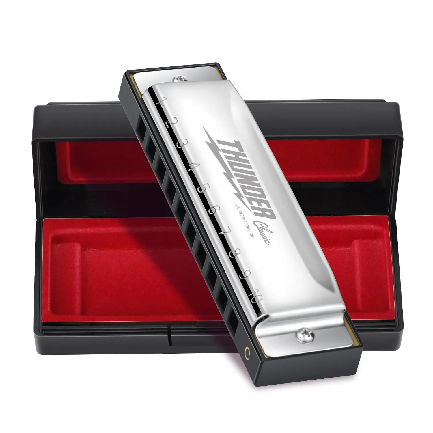 Focusound Blues Harmonica, Multi-Tone Options, 10 Holes 20 Notes, Quick Start Guide, Cleaning Cloth & Case Included