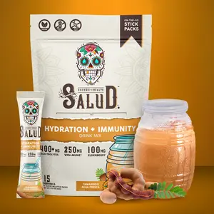 Salud 2-in-1 Hydration Packets + Immunity Electrolytes Powder, Tamarindo - Agua Fresca Drink Mix, Elderberry, Dairy & Soy Free, Non-GMO, Gluten Free, Vegan, Low Calorie, 1g Sugar (15 Servings)