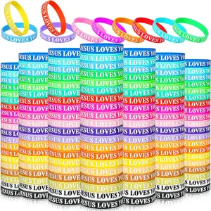 200 count  Loves You  Bracelet Summer Wristbands Bulk  Verse Rubber Bracelet Religious Colorful Bands for Party Favors Gifts Prizes(Printed)