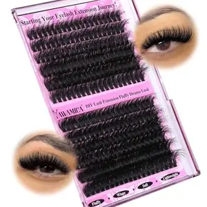 Yawamica Wispy Individual Lashes Clusters Fluffy Eyelash Extension 150D+200D Thick Volume Eyelash Clusters 14-20mm D Curl Clusters Lashes 240pcs DIY Lash Extension for Beginners