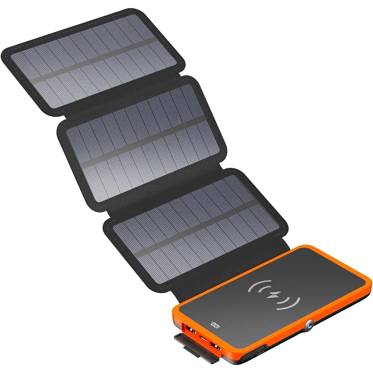Wireless Solar Power Bank 10000mAh, 3 Outputs Solar Battery Charger with 3 Foldable Solar Panels, USB-C 15W Fast Charging, Portable Phone Charger for
