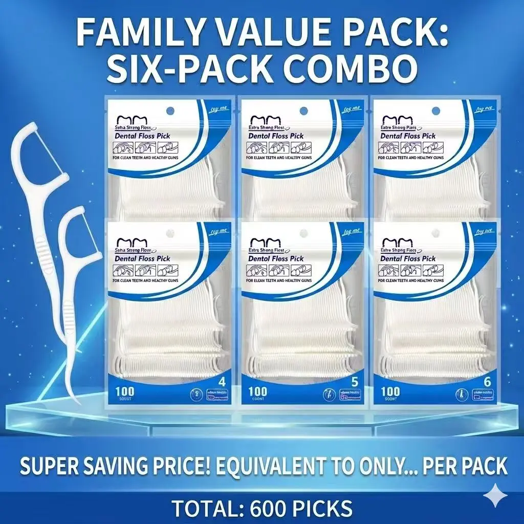 600 Dental Floss Picks – 6 Packs of 100, Mint-Free, Disposable Oral Care 600 Dental Floss Picks – 6 Packs of 100, Mint-Free, Disposable Oral Care