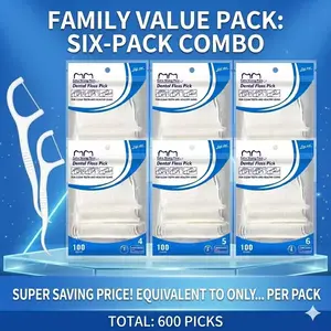 600 Dental Floss Picks – 6 Packs of 100, Mint-Free, Disposable Oral Care