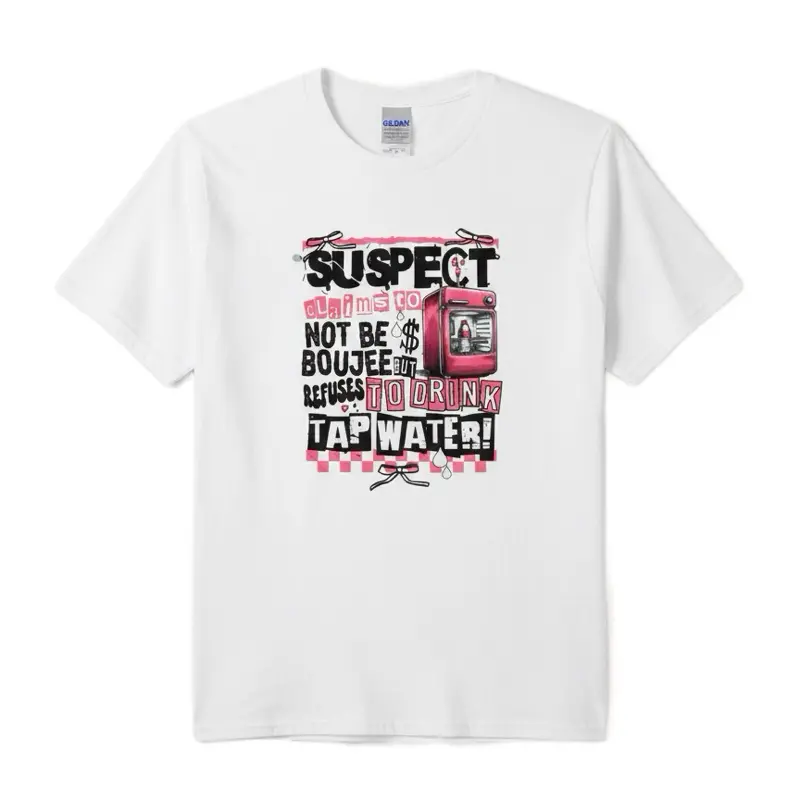 Suspect Claims T-Shirt - White Graphic Tee with Bold Statement Design for Casual Wear
