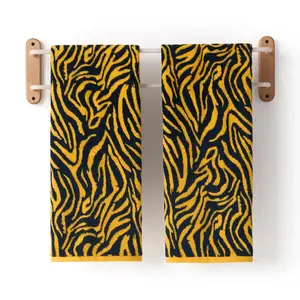 REDKISS Zebra Striped Hand Towels 2 Pack - 100% Cotton Decorative Bathroom Towel Set, Large Size 35”x16” Soft Thick Absorbent Lint-Free Towels for Bathroom, Kitchen, Spa & Guest Use, Yellow
