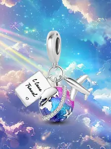 New Original Designed Silver Color Plated Charm Popular Exquisite Life and Travel the World Passport Airplane Collection Charm Pendant Ball Suitable for Bracelets Making Kits DIY Women Perfect Chioce Jewelry Gift Ladies Daily Wear Decoration Anniversary