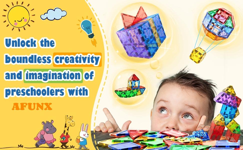 Magnetic Tiles Kids Toys STEM Magnet Toy for Toddler Building Blocks Preschool Learning Sensory Montessori Toys for 3+ Year Old Boys and Girls Safe Creativity Toddler Kids Toy