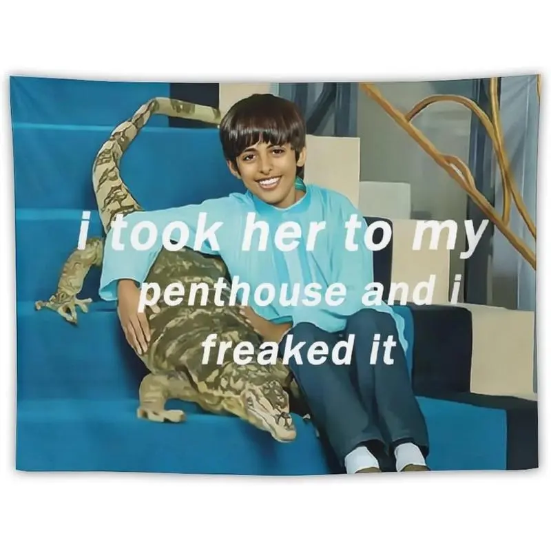 BionZax "I Took Her To My Penthouse and I Freaked It Ravi" Funny Meme Flag-Style Tapestry - 1 Piece Small 40in*60in 180g Peachskin Velvet Fabric Home Textile, Funny Decor Decoration Items for Bedroom Indoor Hanging Decor Supplies, Flag-Style Tapestry For