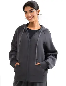 Colorfulkoala Women's Fleece-Lined Oversized Full-Zip Hoodie with Thumb Holes Kangaroo Pockets Ribbed Cuffs Comfortable & Stylish