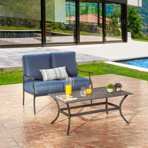 Patio Festival 2-Piece Metal Patio Conversation Deep Seating Set with Cushions Wicker Bistro grand patio patio furniture red durable weather resistant