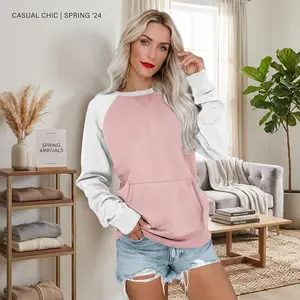 Women's Casual Long Sleeve Crewneck Pullover Sweatshirt Tops - Lightweight Cute Sweatshirt with Pocket Comfortable Everyday Wear Perfect for Daily Shopping Leisure Fashion Style 2026