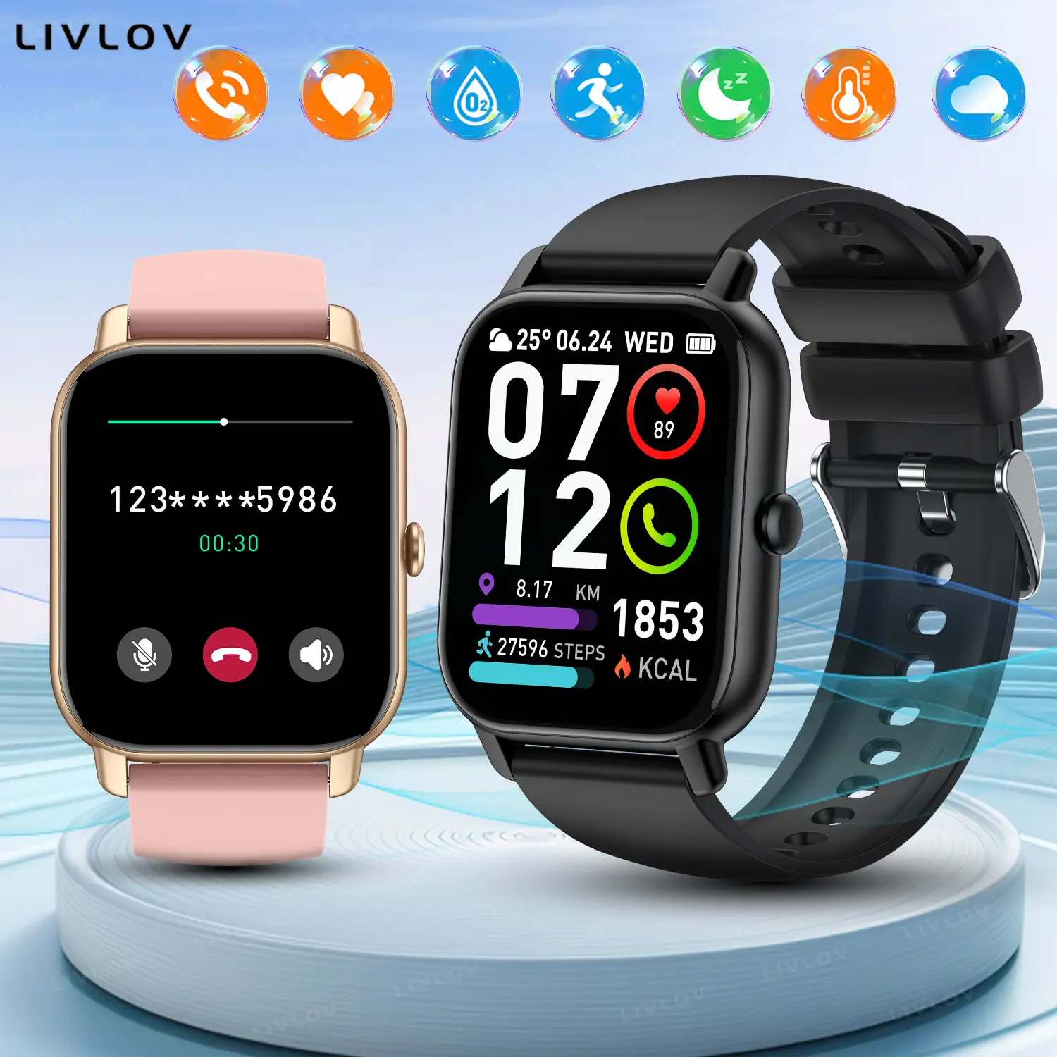 AI Assistant Smart Watch - Receive Call/Message, 100+ Sport Modes, Heart Monitor, Music Control, Pedometer, Wearable Smartphone - Compatible with iPh