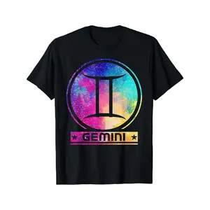graphictees - [100% Cotton] Cotton Short Sleeve Gemini Universe Series - Gemini themed Black T-shirt for Men Women - golf ball