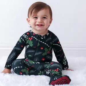 Bestaroo Holiday Nights Bamboo Baby Footie Pajamas Dual Zipper Fold Over Mittens Soft Snug Fit Newborn Infant Sizes NB to 24M
