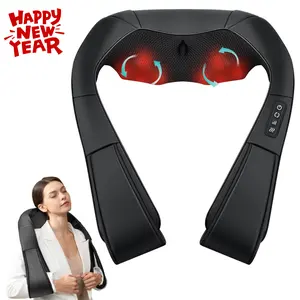 [New Year Gift] Shiatsu Neck and Back Massager with Soothing Heat, Ergonomic 8 Deep-Kneading Massage Nodes with Heat Electric Shiatsu Back Massager for Neck Shoulder & Body Muscle Relief Portable 12V DC Power Supply - Black