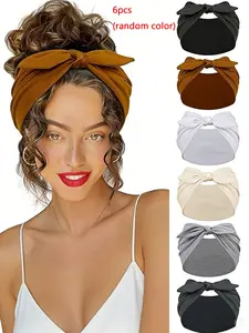 Bohemian Stretch Satin Headbands Set of 2/3/4/6, Wide Bunny Ear Design, Perfect for Halloween, Fall Women's Scarf, Yoga Sports Accessory