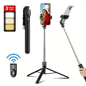 Adjustable Bluetooth-compatible Selfie Stick Tripod, Stable Portable, Compatible with iPhone and Android Phones, Live Streaming Photography