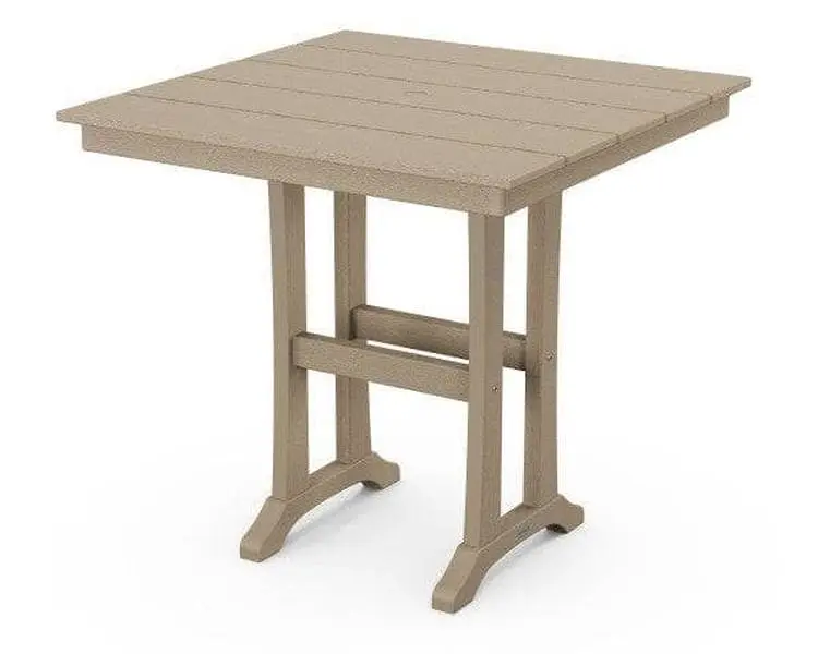 POLYWOOD Farmhouse Trestle 37" Square Counter Table in Vintage Sahara