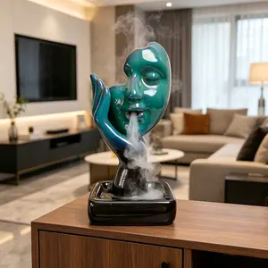 Abstract Face Backflow Incense Burner - TikTok Viral Waterfall Incense Holder, ASMR Relaxation Decor for Meditation, Yoga & Home Zen, Unique Ceramic Aromatherapy Ornament with Incense Conesbedroom decor home essentialsHome Essentialsbedroom decor