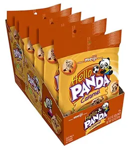 Meiji Hello Panda Cookies, Caramel Crème Filled - 2.2 oz, Pack of 6 - Bite Sized Cookies with Fun Panda Sports