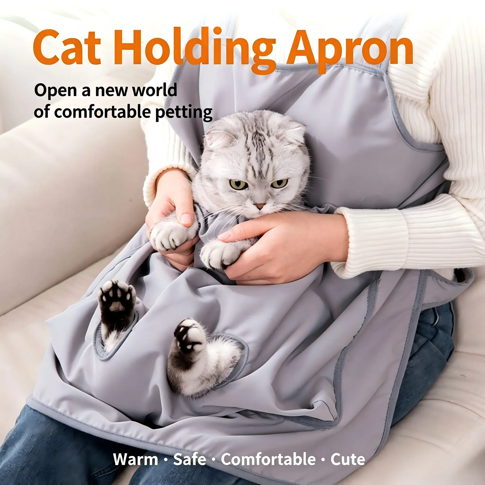Cat Holding Apron with Leg Holes, Hair Resistant Pet Cuddling Sling, Adjustable Cat Carrier Apron for Nail Trimming Feeding Sleeping, Anti-Scratch Pet Grooming Apron for Indoor Cats