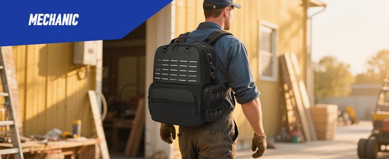 Tool Backpack Heavy Duty for Men - 3 Tool Pouches Work Tool Bag for Electrician Industrial Construction HVAC Techs Repairman, Large Space & Durable