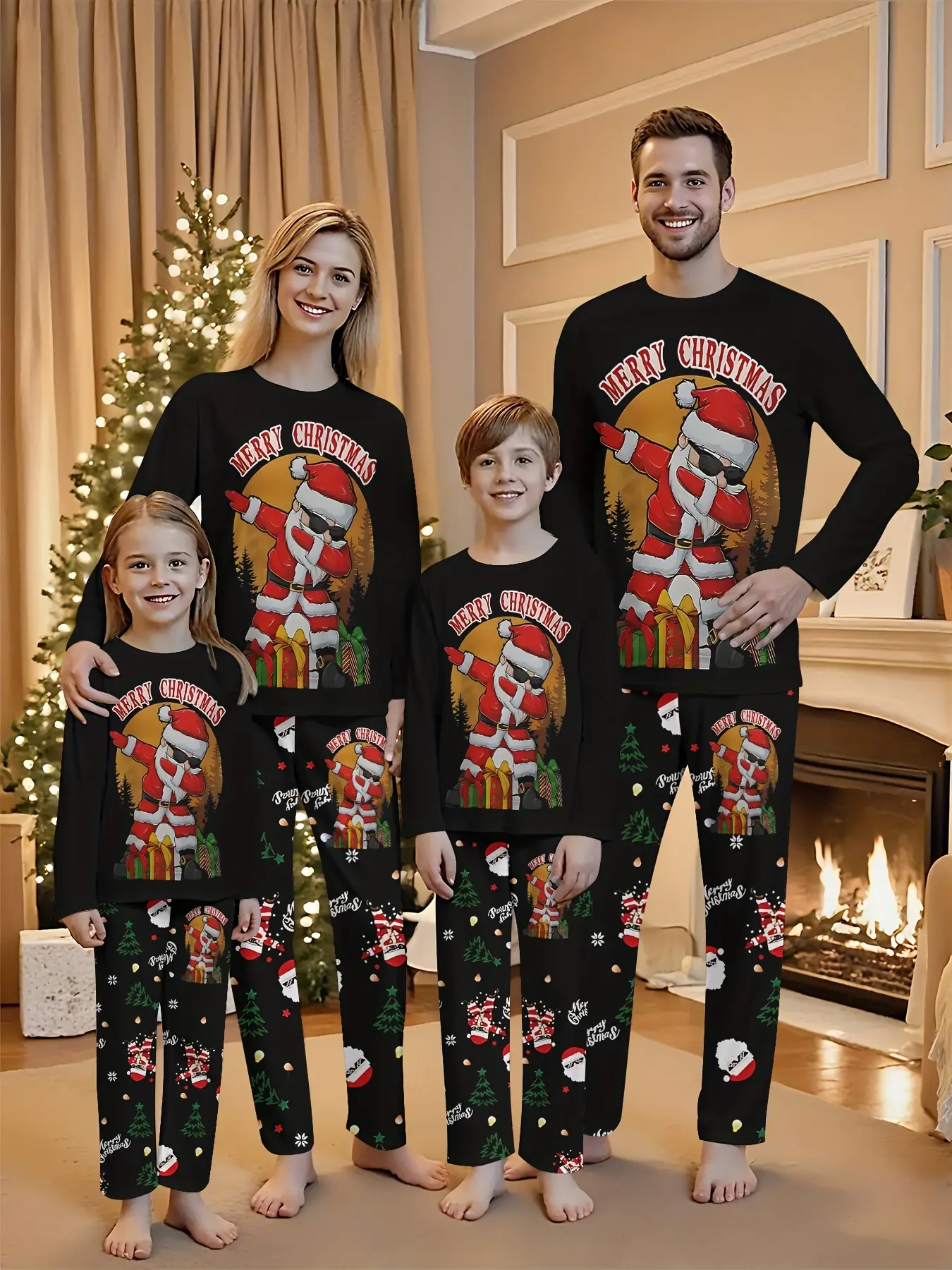 Christmas Practical family outfit for multiple occasions Family party crew neck long sleeve set Christmas party set Family set Stylish parent-child outfit