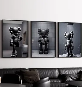 Set of 3 Black Kaws in Shower & Bathroom Unframed