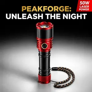 50W Super Bright Tactical Torch - High Lumens Laser LED Pocket Light with 5050 Chip, Heavy Duty Fire-Starting Flashlight for Outdoor Camping & Hiking