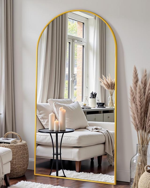 Extra Large Arched Floor Mirror | 68x26 Inch Full Body Mirror with Stand, Wall Mountable for Luxury Bedroom & Living Room