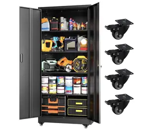 INTERGREAT Metal Storage Cabinet with Wheels, 73" Garage Storage Cabinet with Door and 4 Shelves, Tool Cabinet on Caster for Home, Office, White#Summervibes