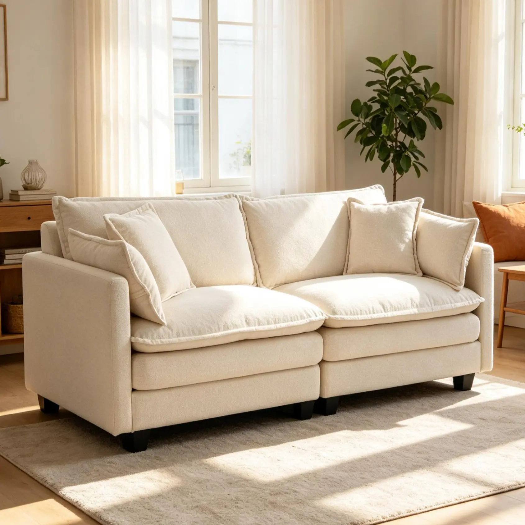 Eyisean 78 in Chenille Modular Seats Loveseat Sectional Sofa - 2-Seater Rectangular Upholstered Cloud Couch with Pillows, Double-Layer Chenille Foam Cushion, Deep-Seat Sleeper for Small Spaces, Sofas for Living Room Furniture