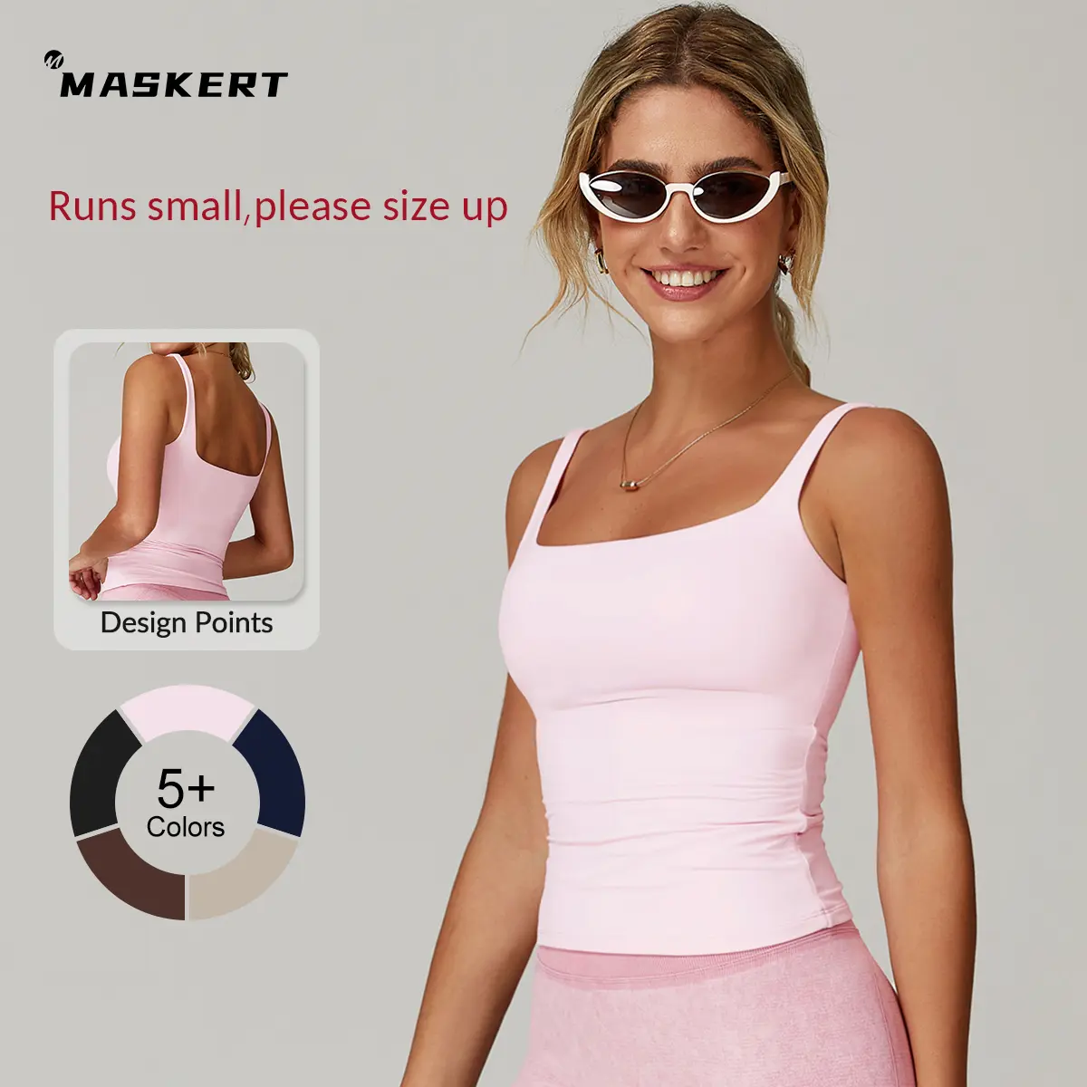 MASKERT Women's Sports Tank Top, Soft Stretchy Activewear Tee, High Stretch Sporty Seamless Vest, Athletic Outfits for Yoga & Gym