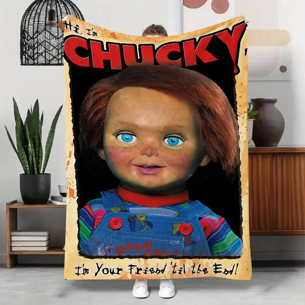 Chucky Horror Icon Graphic Print Microfibre Blanket - Multi-Size, Machine Washable, Wrinkle Resistant, Breathable, Durable, Warm, Lightweight, Comfortable, Seasonless, Ideal for Indoor Use (Sofa, Bedroom)