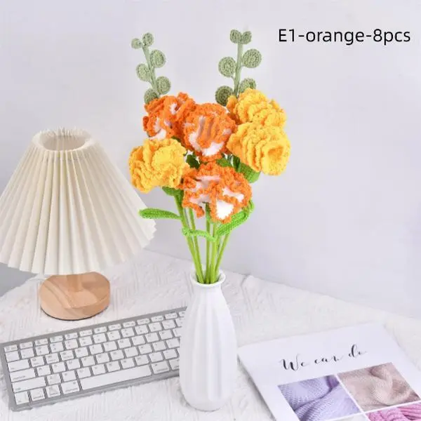 8PCS Handmade Crochet Carnation Bouquet For Wedding Gift, Knit Carnation Flower, Birthday Gift For Wife, Birthday/Thanksgiving Gifts